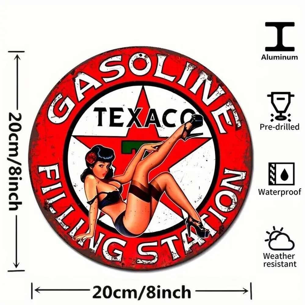 Texaco Gasoline Filling Station Novelty 8" Metal Circular Sign NEW! Home & Garden:Home Décor:Plaques & Signs Style Your Walls